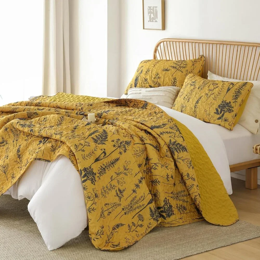 New Quilts Queen Size Ginger Quilt Botanical with Floral Pattern Microfiber